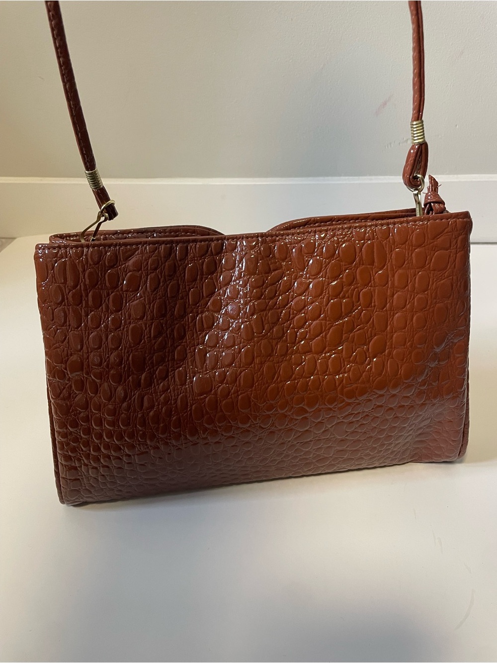 80s 90s Vintage Sweet Spots Cougar Faux Croc Baguette Shoulder Bag Cognac Brown - Picture 6 of 11
